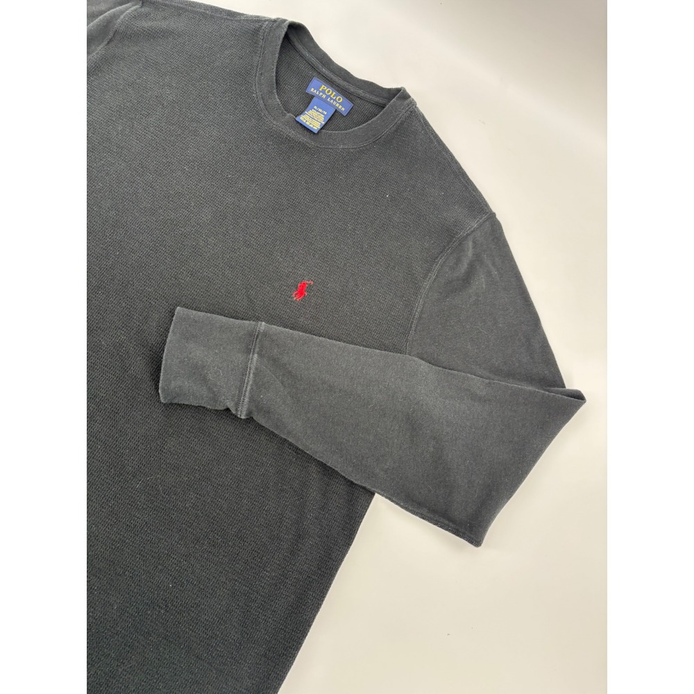 Polo Ralph Lauren Mens XL Black Waffle Knit Thermal Long Sleeve Shirt Red Pony